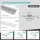 Hjemix | Hunhun 10-Pack 6.6Ft Led Aluminium Kanal Med Diffuser, Trimless Innfelt Belysning, Sølv