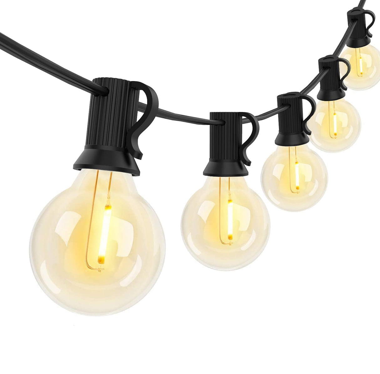 Hjemix | Abeja 25Ft Led Utendørs Lyskæde - G40 Globe, 25 Shatterproof Pærer, Vanntett Svart Ledning