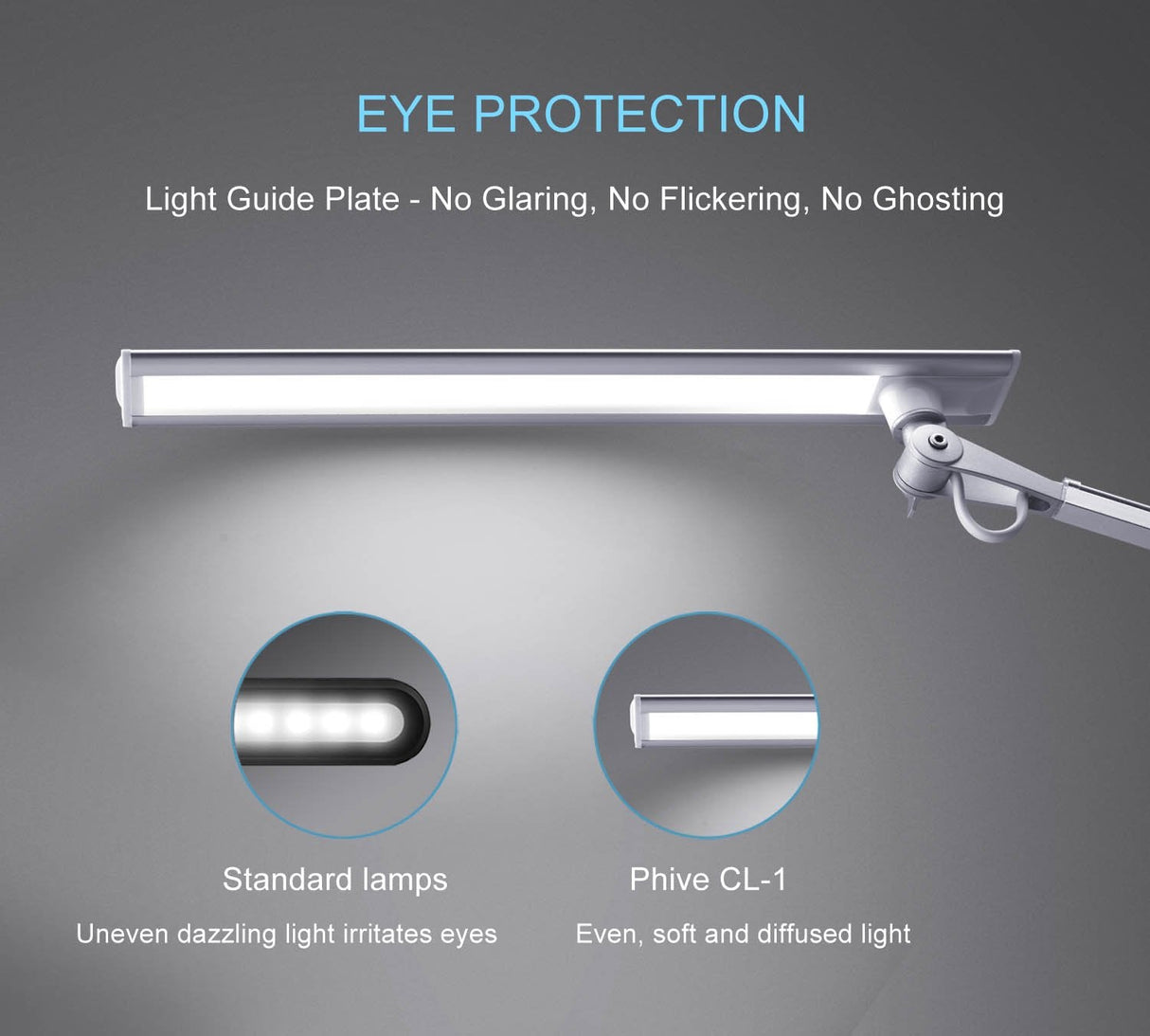 Hjemix | Phive Cl-1 Led Arkitekt Skrivebord Lampe, Justerbar Metall Svingarm, Dimmbar Sølv Oppgave Lys