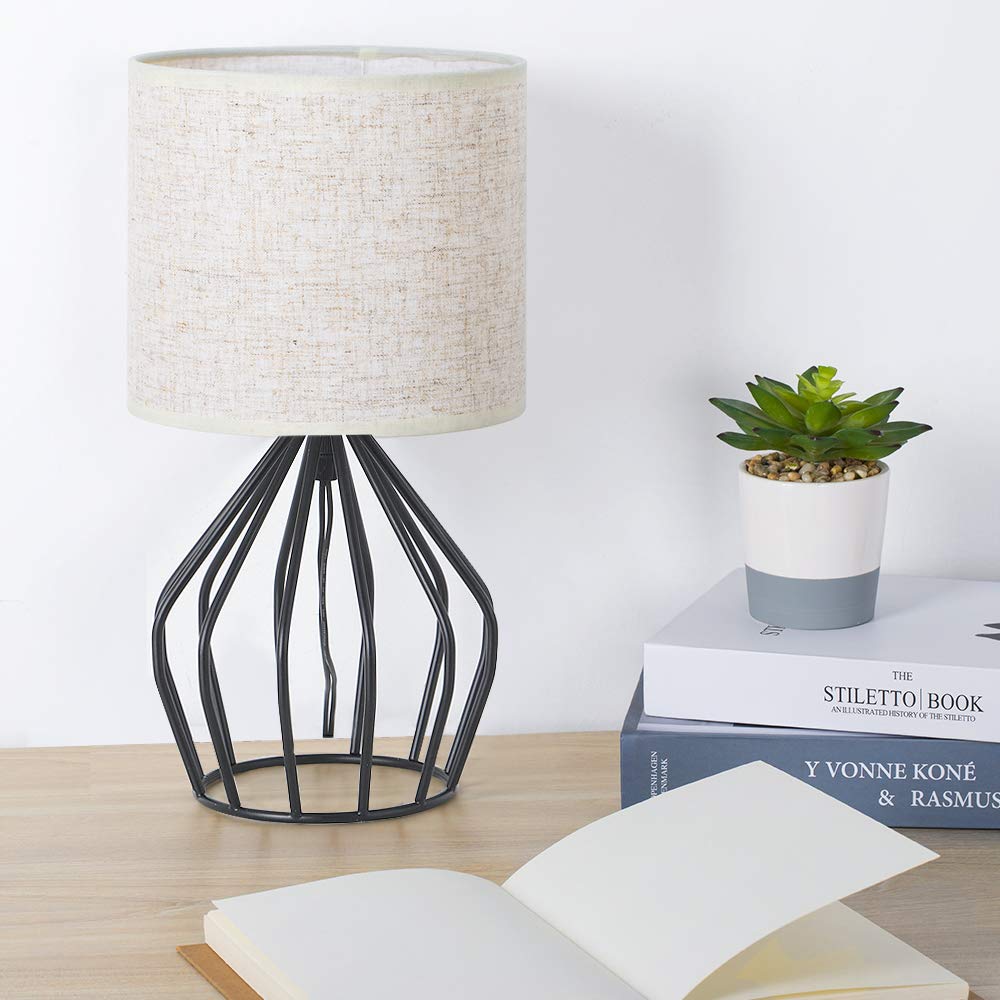 Hjemix | Haitral Svart Moderne Bordlampe - Minimalistisk Nattbordlampe Med Lin-Skjerf For Soverom & Stue