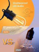 Hjemix | Festoon Lights Utendørs, 53FT/16M S14 Utendørs Hage LED Lyslenker, IP65 Vanntett Utendørs Lyslenker Hovedstrøm 2700K 15+1 (Erstatning) Lyspærer for Utendørs Terrasse Hage Bryllup Fest