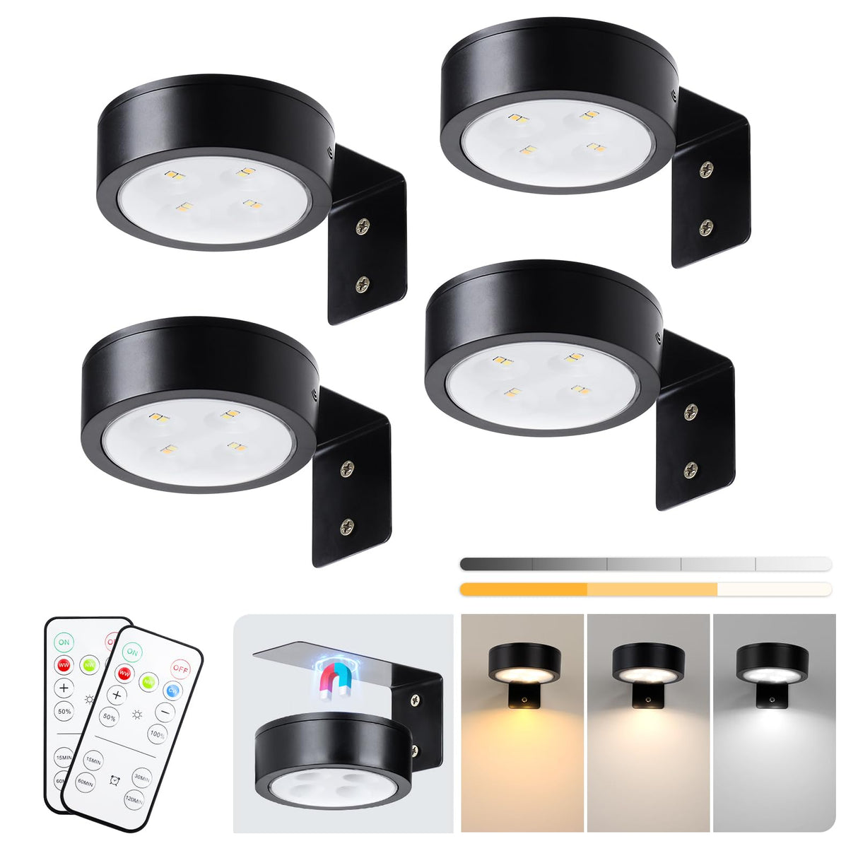 Hjemix | Keluoly 4-Pack Bildebelysning Batteridrevet Med Fjernkontroll, Led Lys Dimmbar Og Timer Maleri Lys, Kunst Utstillingslys For P