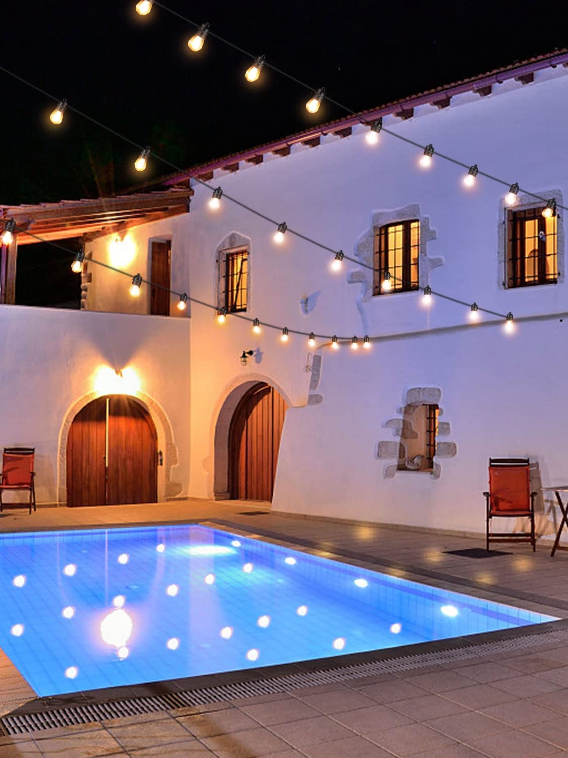 Hjemix | Festoon Lights Utendørs, 53FT/16M S14 Utendørs Hage LED Lyslenker, IP65 Vanntett Utendørs Lyslenker Hovedstrøm 2700K 15+1 (Erstatning) Lyspærer for Utendørs Terrasse Hage Bryllup Fest