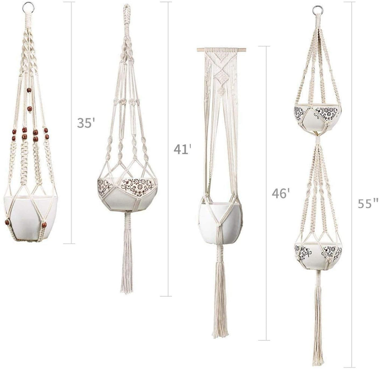Hjemix | 4-delt håndlaget Boho makramee planteholder sett