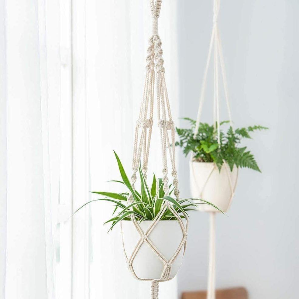Hjemix | 4-delt håndlaget Boho makramee planteholder sett