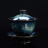 Hjemix | Vintage Brennovn Keramisk Gaiwan Sancai Tekopp Tekopp og Tallerken med Lokk