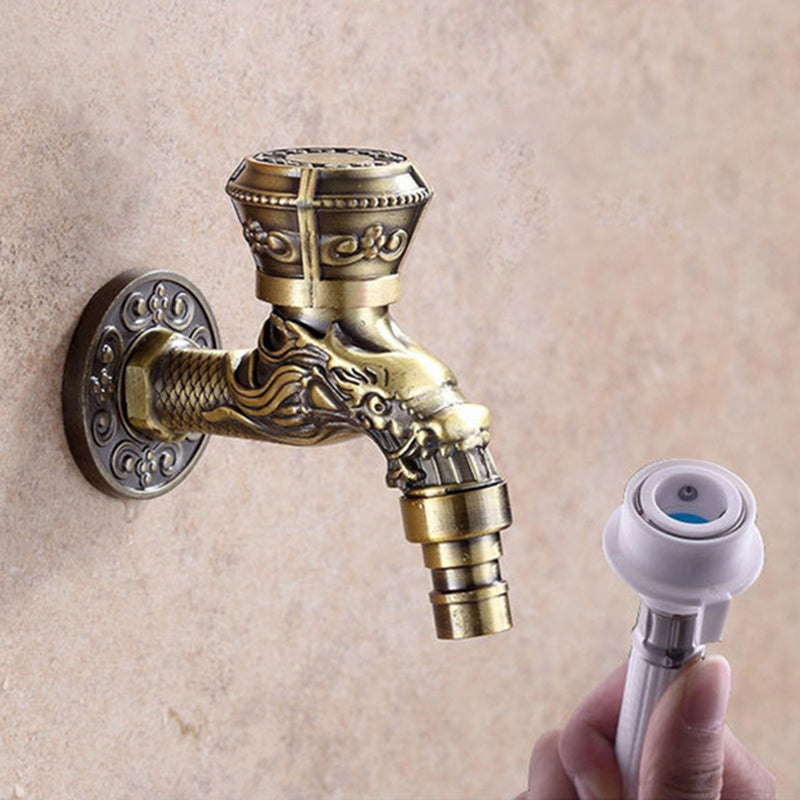 Hjemix | Vintage Classic Faucet Water Lock Single Handle Dragon Engraving Wall Mounted Faucet