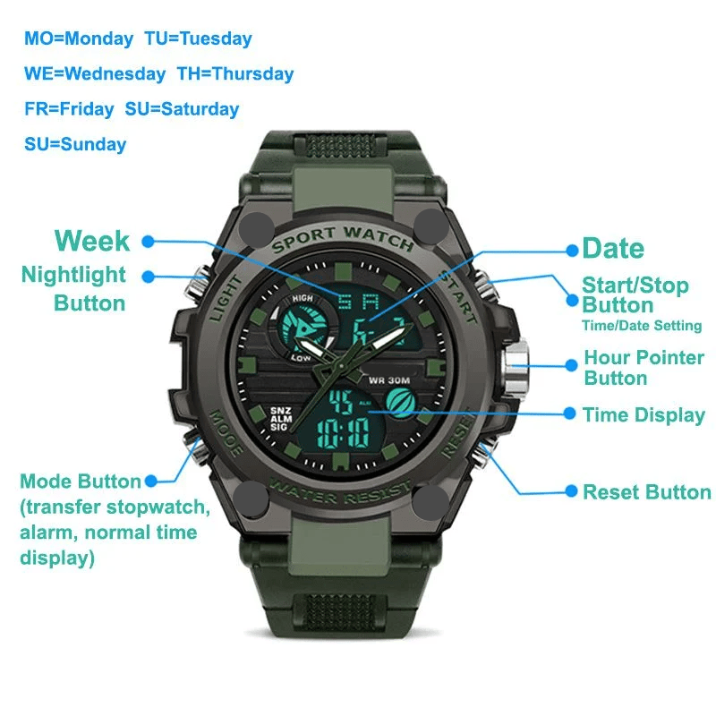 Hjemix | Sporty Dual-Display Mode Multifunctional Waterproof Luminous Men's Wristwatch