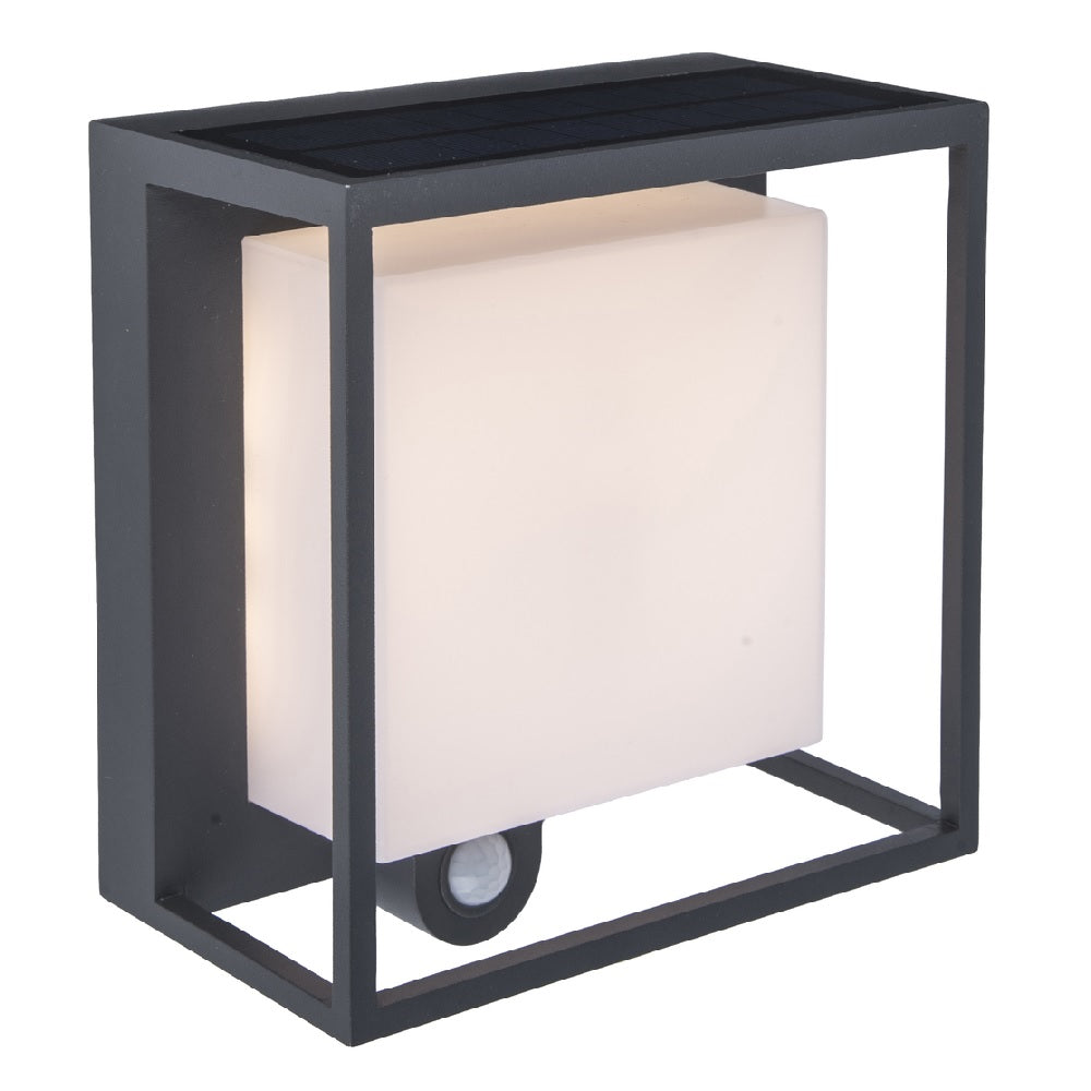 Hjemix | Lutec 6934601118 Curtis LED Antrasitt Solenergi Utendørs Moderne Firkantet Overflate-Montert Vegglampe med PIR