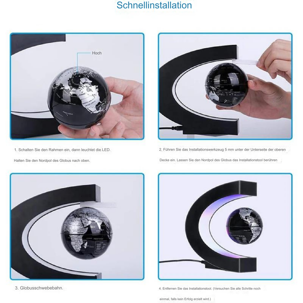 Hjemix | Armstrong | Magnetisk Levitasjon Flytende Globe Lampe med LED Verdenskart