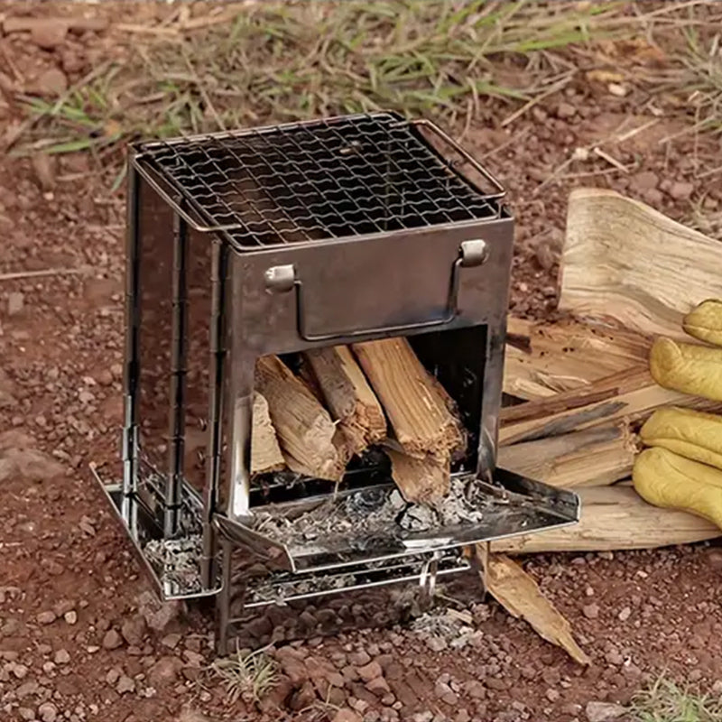 Hjemix | Utendørs sammenleggbart vedovn mini rustfritt stål grill camping piknik