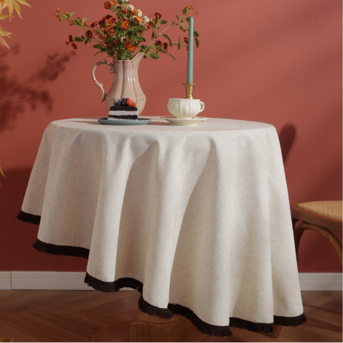 Hjemix | Minimalistisk Lin Frynse Duken Naturlig Stil