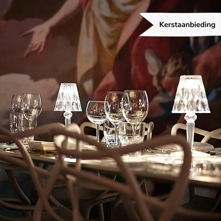 Hjemix | LuxeCrystal Premium LED Bordlampe | Trådløs | Dimmbar Krystallbelysning | Stemningslys & Dekorasjon