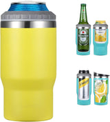 Hjemix | 4 i 1 rustfritt stål boks/flaske isolator, 14Oz toveis lokk SUS isolert boks kjøler, ølboksholder (Svart)