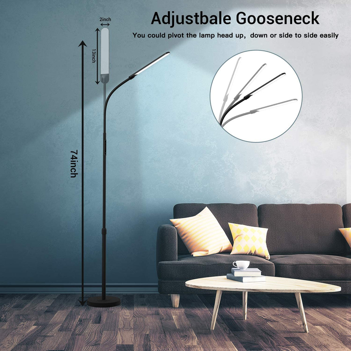 Hjemix | Nxone Justerbar Led Gulvlampe, Svart, Moderne Leselys Med 4 Farger & Stegløs Lysstyrke