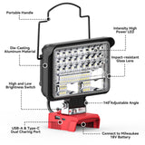 Hjemix | Ecarke 60W Bærbar Led Arbeidslys For Milwaukee M18, 6800 Lumens, Usb & Type C Lading