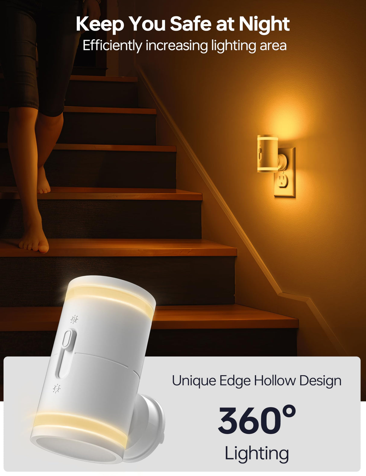 Hjemix | Kindeep Amber Nattlys Med Dusk Til Dawn Sensor, Dimmbar 5-120Lm, 2 Pakke For Soverom &