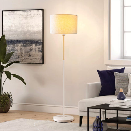 Hjemix | Lalisu Moderne Hvit Gulvlampe - Mid-Century Bondehusdesign Med Lin Skjerm For Stue