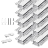 Hjemix | Hunhun 10-Pack 6.6Ft Led Aluminium Kanal Med Diffuser, Trimless Innfelt Belysning, Sølv