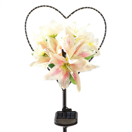 Hjemix | Starryfill Hjerteformet Solcellehagebelysning Med Hvite Lilje Blomster - 25 Led Varme Hvit