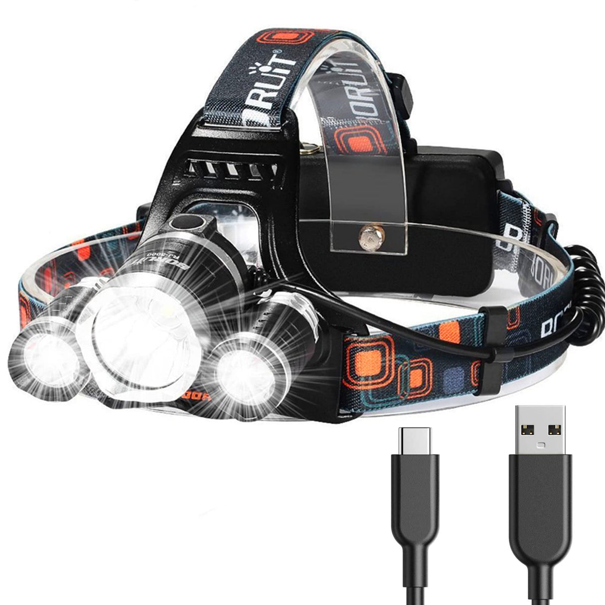 Hjemix | Hqdz-Td 20000 Lumen Oppladbar Hodelykt - Vanntett, Justerbart Lys For Utendørs, Jakt, Camping