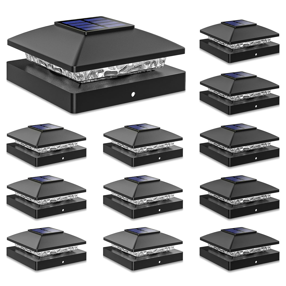 Hjemix | Solar Post Cap Lights Utendørs 12Pakk, Svart Vanntett Solcelledrevet Dekke Hekklampe Passer 4X4 Tre/Vinyl Stolper, Lys Sterk War