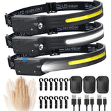Hjemix | Qtree Intelligence 3Pcs Rechargeable Headlamp, 5 Modes Led, Motion Sensor, Ipx4, 230° Wide Beam