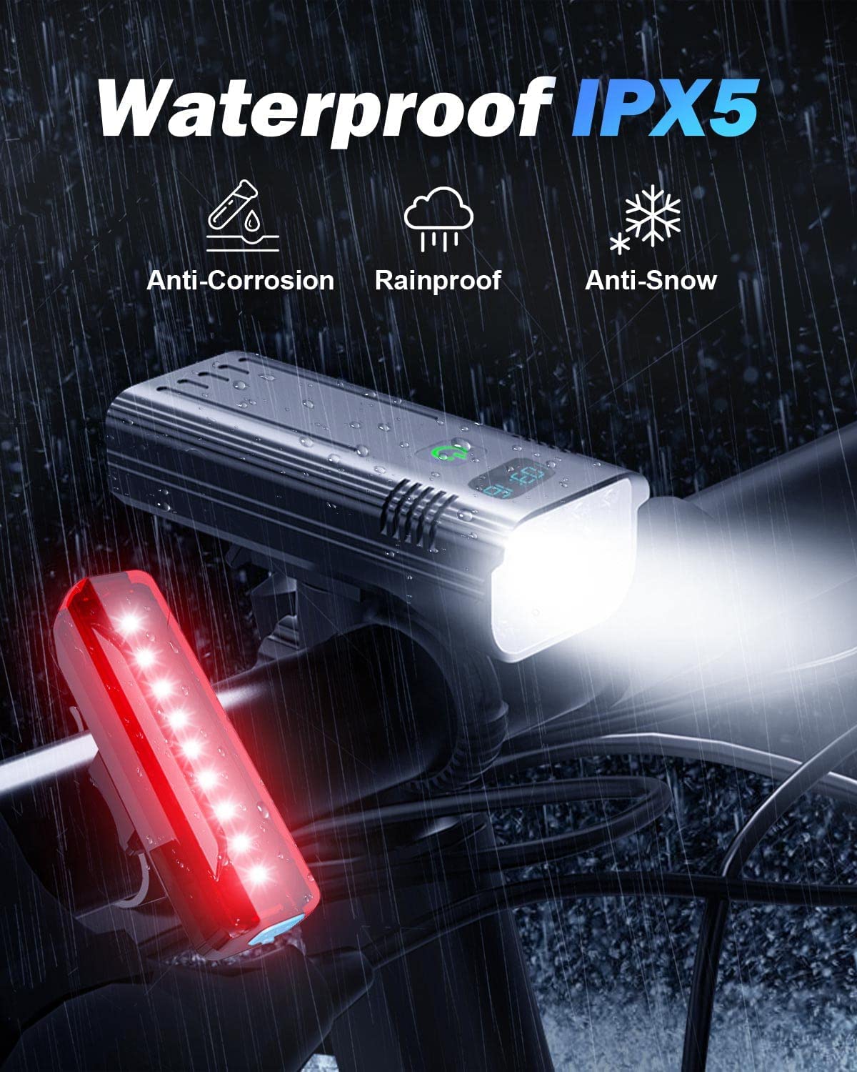 Hjemix | Victoper 8000 Lumens Sykkel Lys Sett, 8 Led Usb Oppladbare Foran & Bak Lys, Matt Svart