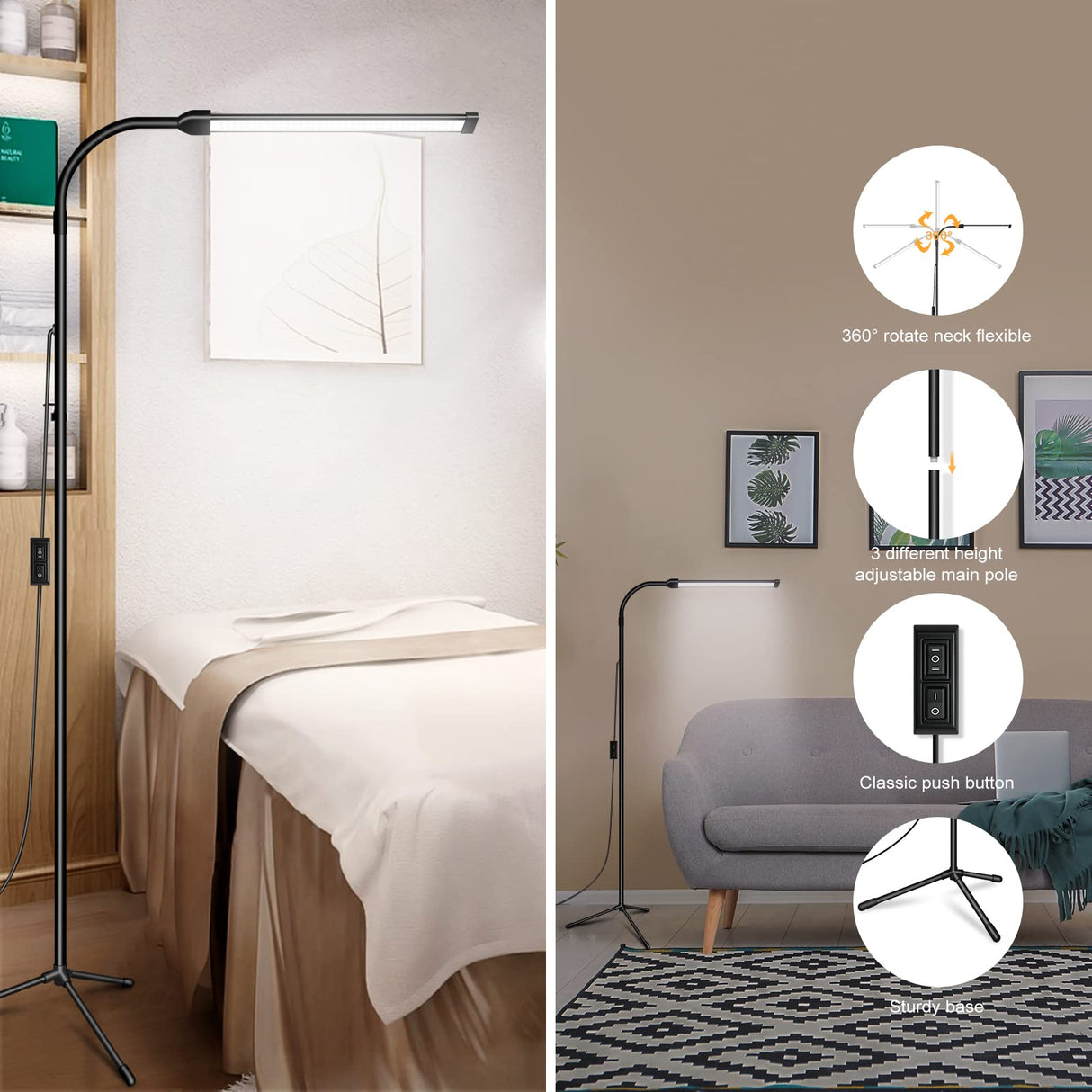 Hjemix | Jcotton Justerbar Gåsehals Led Gulvlampe For Vipper Extensions & Makeup - Svart 01
