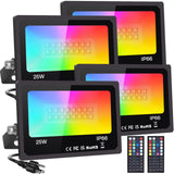 Hjemix | Monococo 25W Rgb Led Flomlys 4 Pakke, Vanntette Fargeendrende Lys Med Fjernkontroll