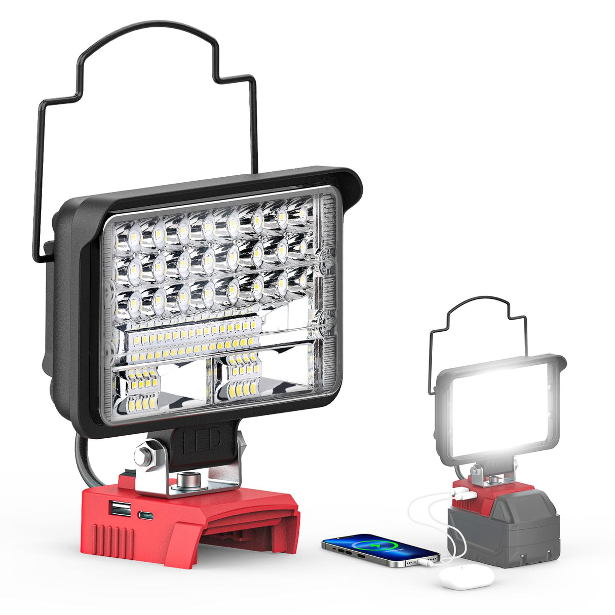 Hjemix | Ecarke 60W Bærbar Led Arbeidslys For Milwaukee M18, 6800 Lumens, Usb & Type C Lading