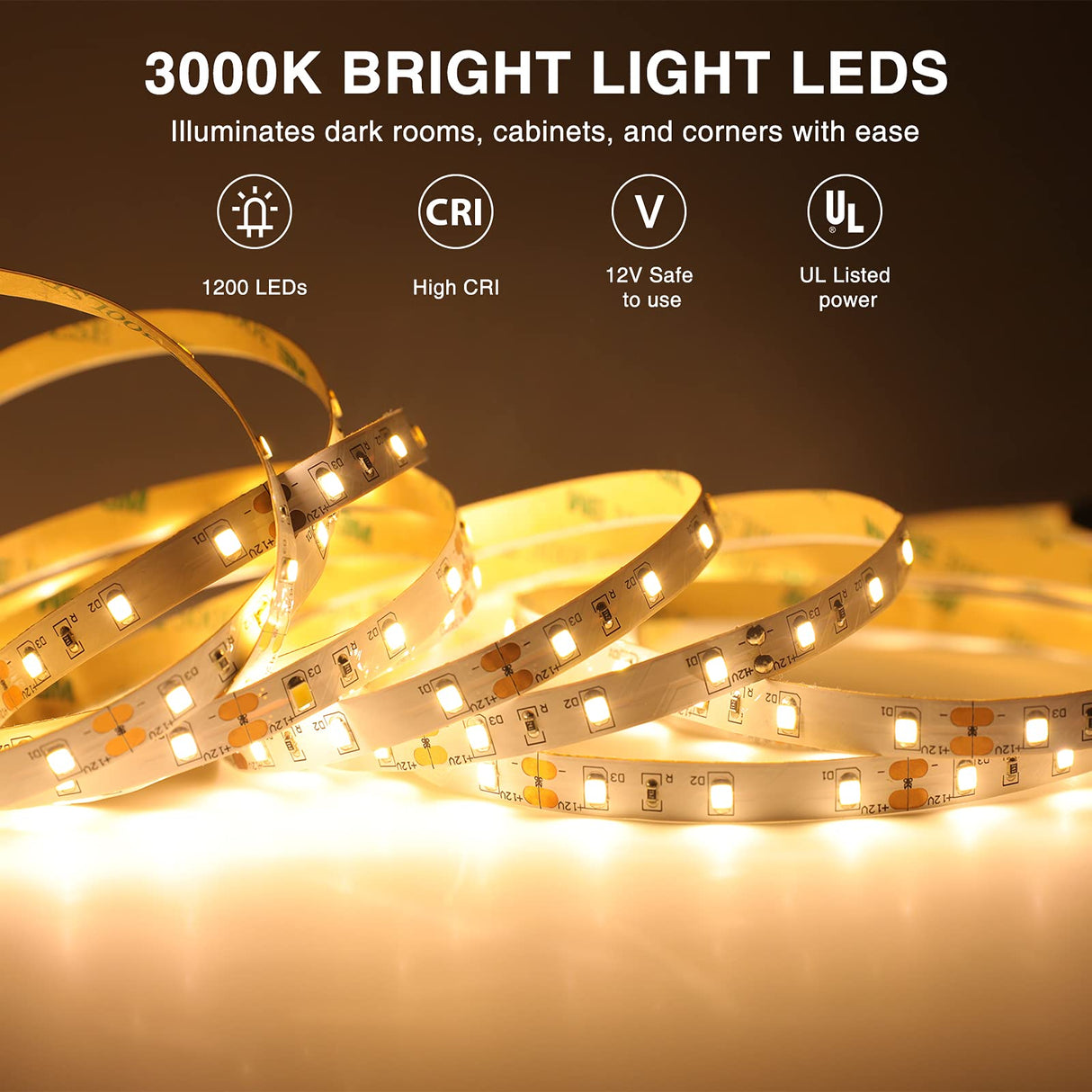 Hjemix | Onforu 20m Varm Hvit Led Strips, Dimmbar 3000K, 1200 Leds For Hjem