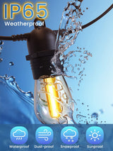 Hjemix | Festoon Lights Utendørs, 53FT/16M S14 Utendørs Hage LED Lyslenker, IP65 Vanntett Utendørs Lyslenker Hovedstrøm 2700K 15+1 (Erstatning) Lyspærer for Utendørs Terrasse Hage Bryllup Fest