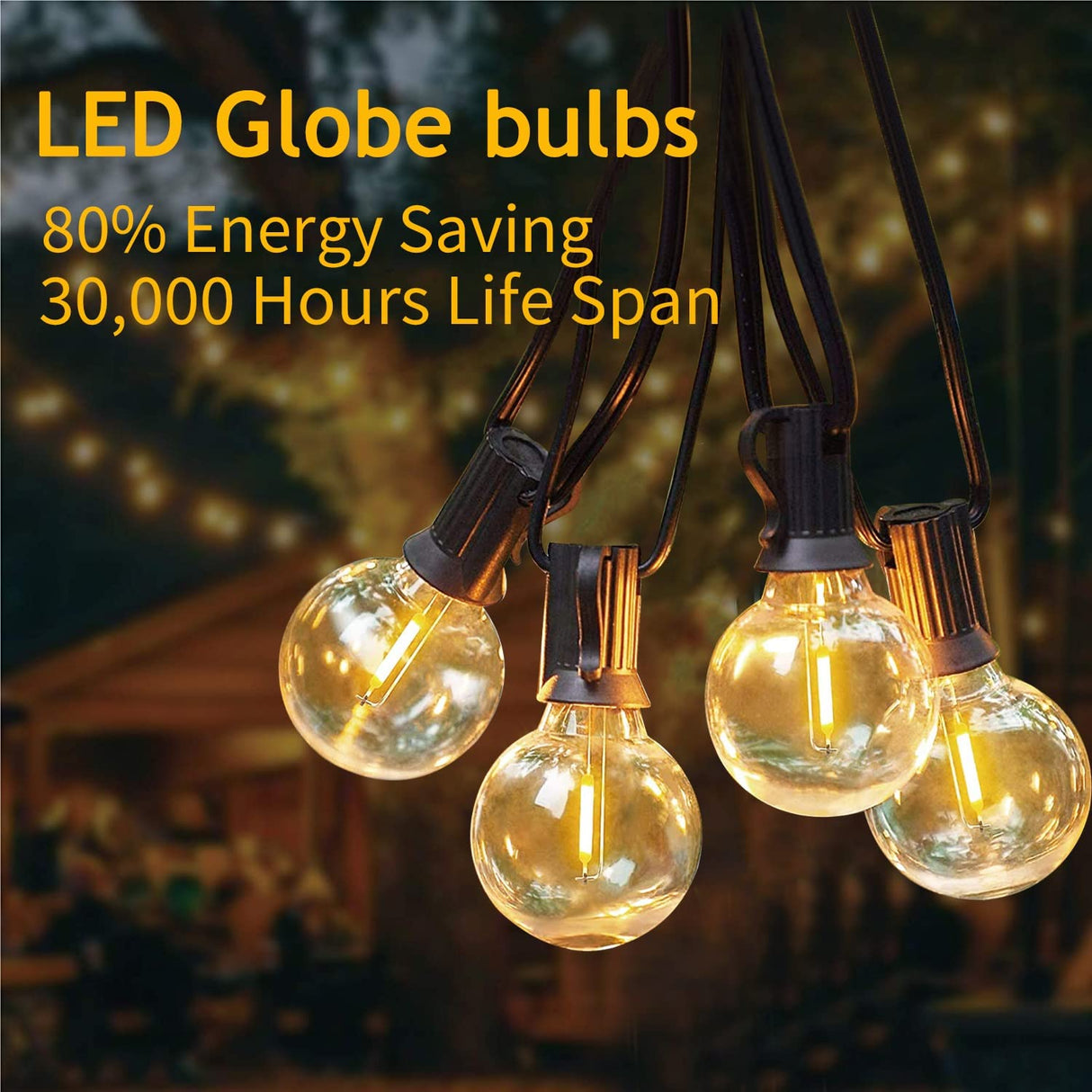 Hjemix | Abeja 25Ft Led Utendørs Lyskæde - G40 Globe, 25 Shatterproof Pærer, Vanntett Svart Ledning