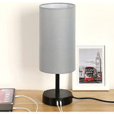 Hjemix | Lampe med USB-tilkobling Berøringskontroll Bordlampe for Soverom Tre 3-trinns dimbar Sengelampe med Rund Linestoffskjerm for Stue, Studenthybel, Hjemmekontor