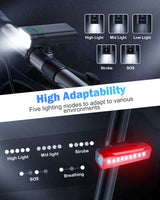 Hjemix | Victoper 8000 Lumens Sykkel Lys Sett, 8 Led Usb Oppladbare Foran & Bak Lys, Matt Svart