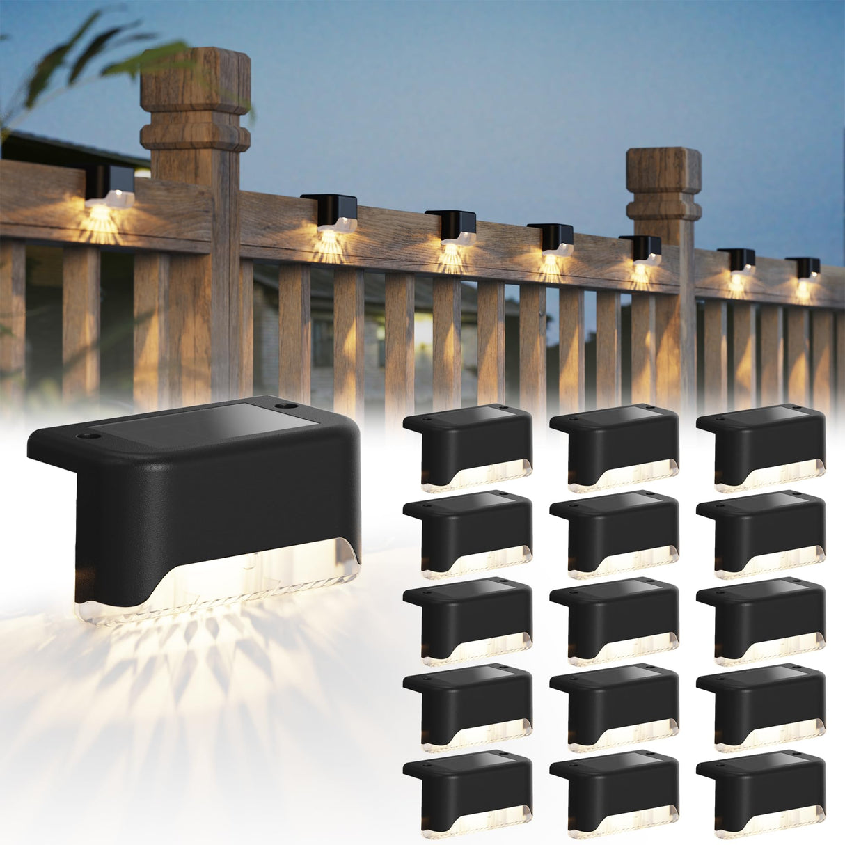 Hjemix | 16 Pakke Solcelle Deck Lys - Vanntett Led Gjerde Lys For Hage, Terrasse, Trapp, Svart