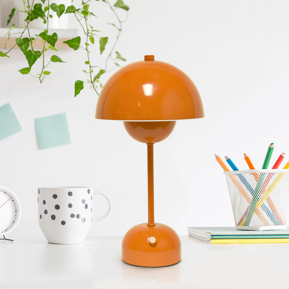 Hjemix | Enkle design LED berøringslampe, 11.8&quot; bærbar & oppladbar sopp i oransje