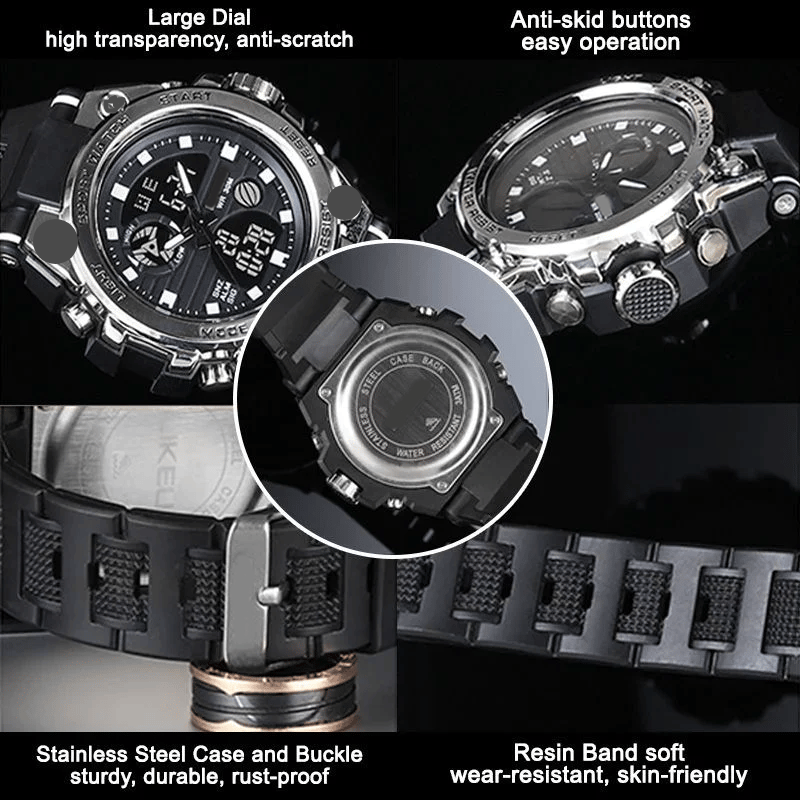 Hjemix | Sporty Dual-Display Mode Multifunctional Waterproof Luminous Men's Wristwatch