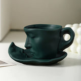Hjemix | Metal Touching Face Creative Ceramic Kiss Kaffekopp, Kunstnerisk Vibe Krus & Tallerken Sett