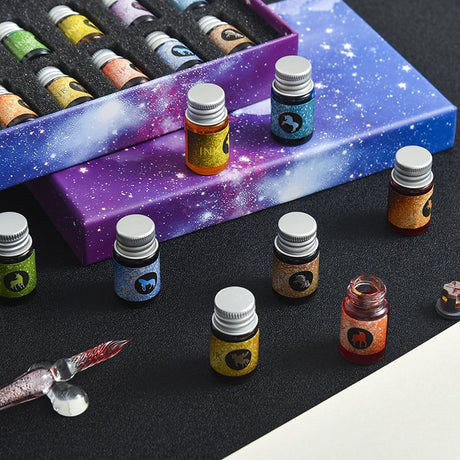 Hjemix | Kalligrafi Glass Dyp Penne Inks Sett