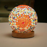 Hjemix | Mosaikk glass kule bordlampe med trebase - Tyrkisk marokkansk inspirert