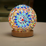 Hjemix | Mosaikk glass kule bordlampe med trebase - Tyrkisk marokkansk inspirert