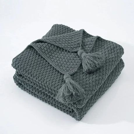 Hjemix | Strikket Ullteppe med Frynser - NordicCozy