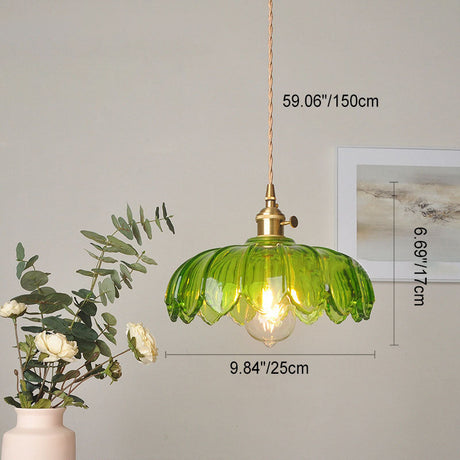 Hjemix | Moderne Art Deco Solsikke Lotusblad Glasskjerm Messing 1-Lys Pendellampe for Stue