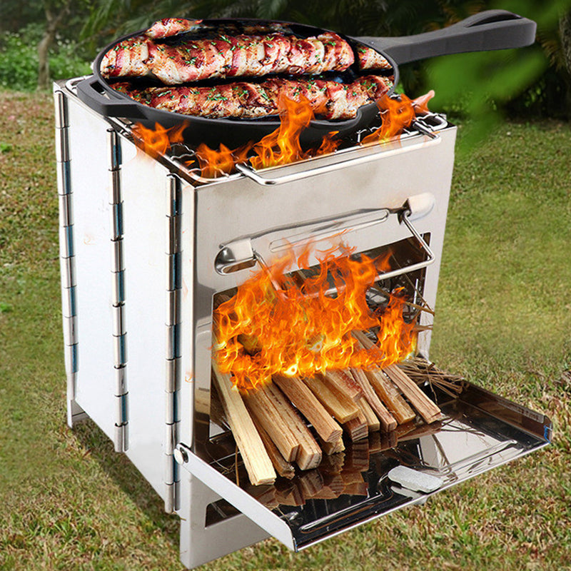 Hjemix | Utendørs sammenleggbart vedovn mini rustfritt stål grill camping piknik