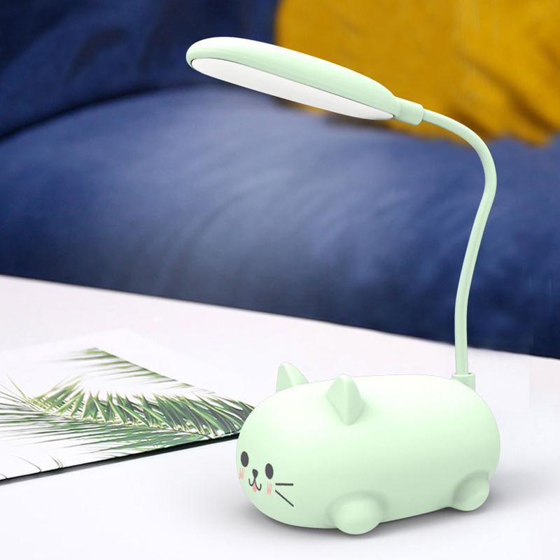 Hjemix | Mini Tegneserie Katt LED Øyevern Leselampe USB Oppladbar Skrivebordlampe