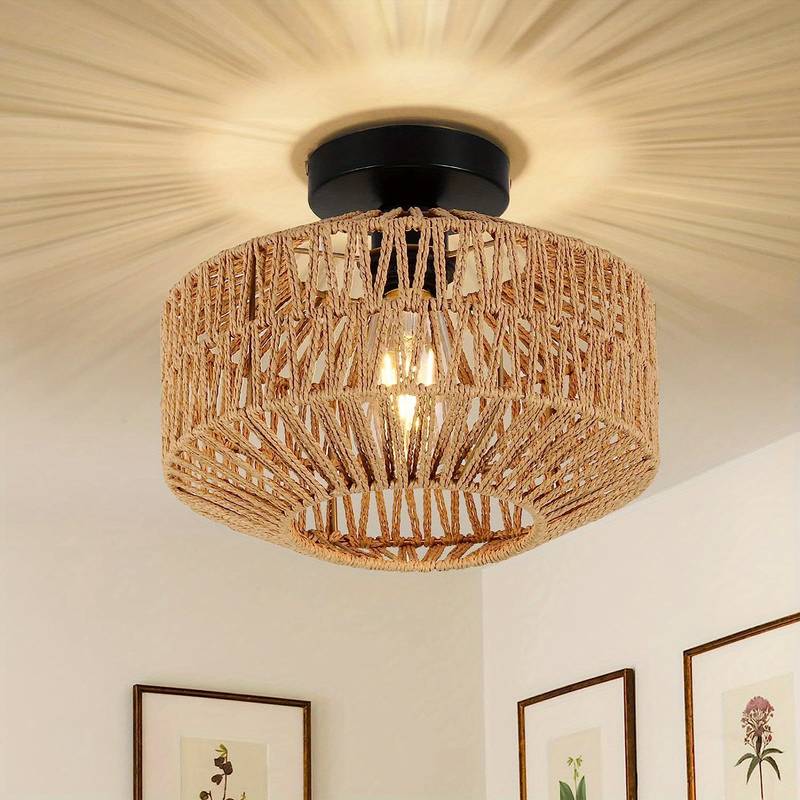 GarduruLuminaire Taklampe Bohemsk | Hengelys laget av Håndlaget Rattan for Stue og Soverom