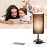 Hjemix | Lampe med USB-tilkobling Berøringskontroll Bordlampe for Soverom Tre 3-trinns dimbar Sengelampe med Rund Linestoffskjerm for Stue, Studenthybel, Hjemmekontor