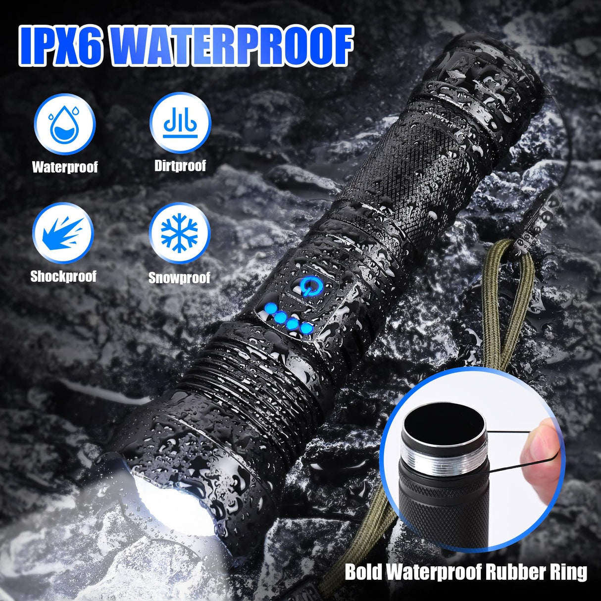 Hjemix | Foleto 100000 Lumen Oppladbar Led Lommelykt - 5 Moduser, Vanntett, 2 Pakke, Taktisk